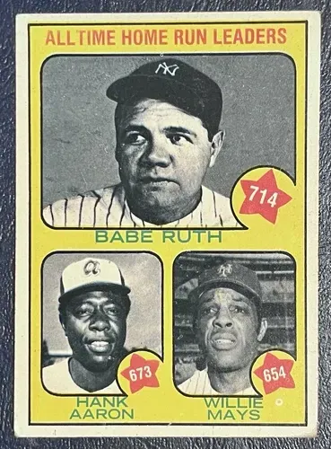 A baseball card of babe ruth hank aaron and willie mays