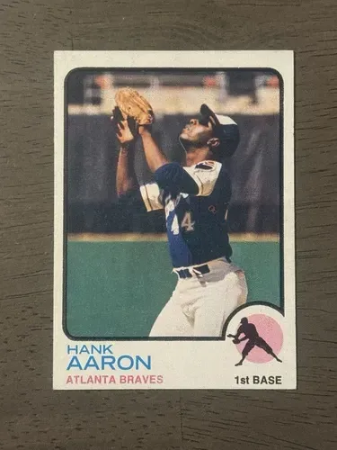 A baseball card of hank aaron from the atlanta braves