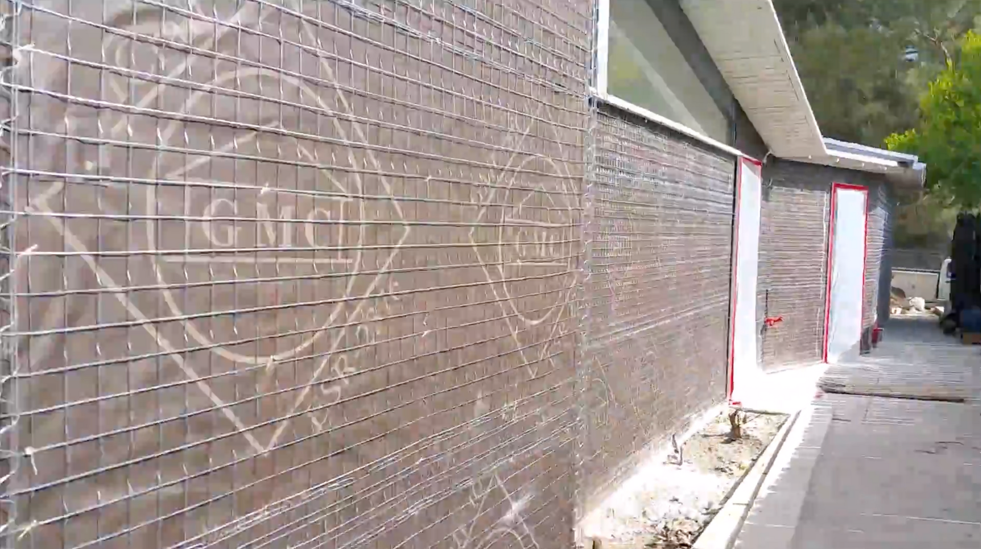 lath installed on side of home