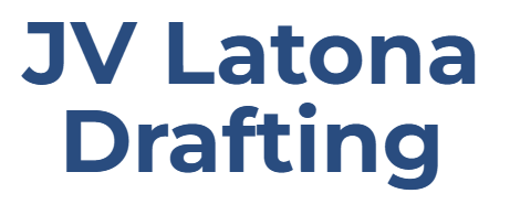 The logo for jv latona drafting is blue and white.