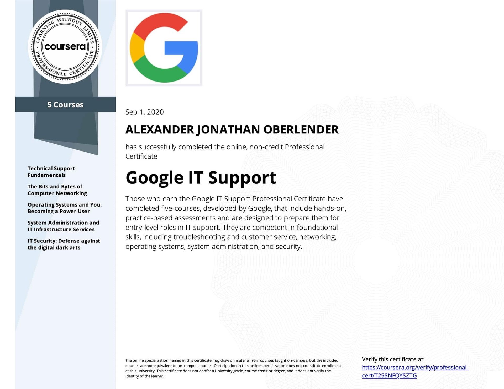 A google it support page for alexander jonathan oberlender