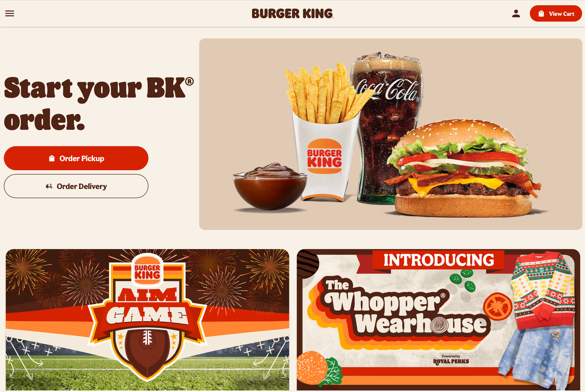 A screenshot of the burger king website.