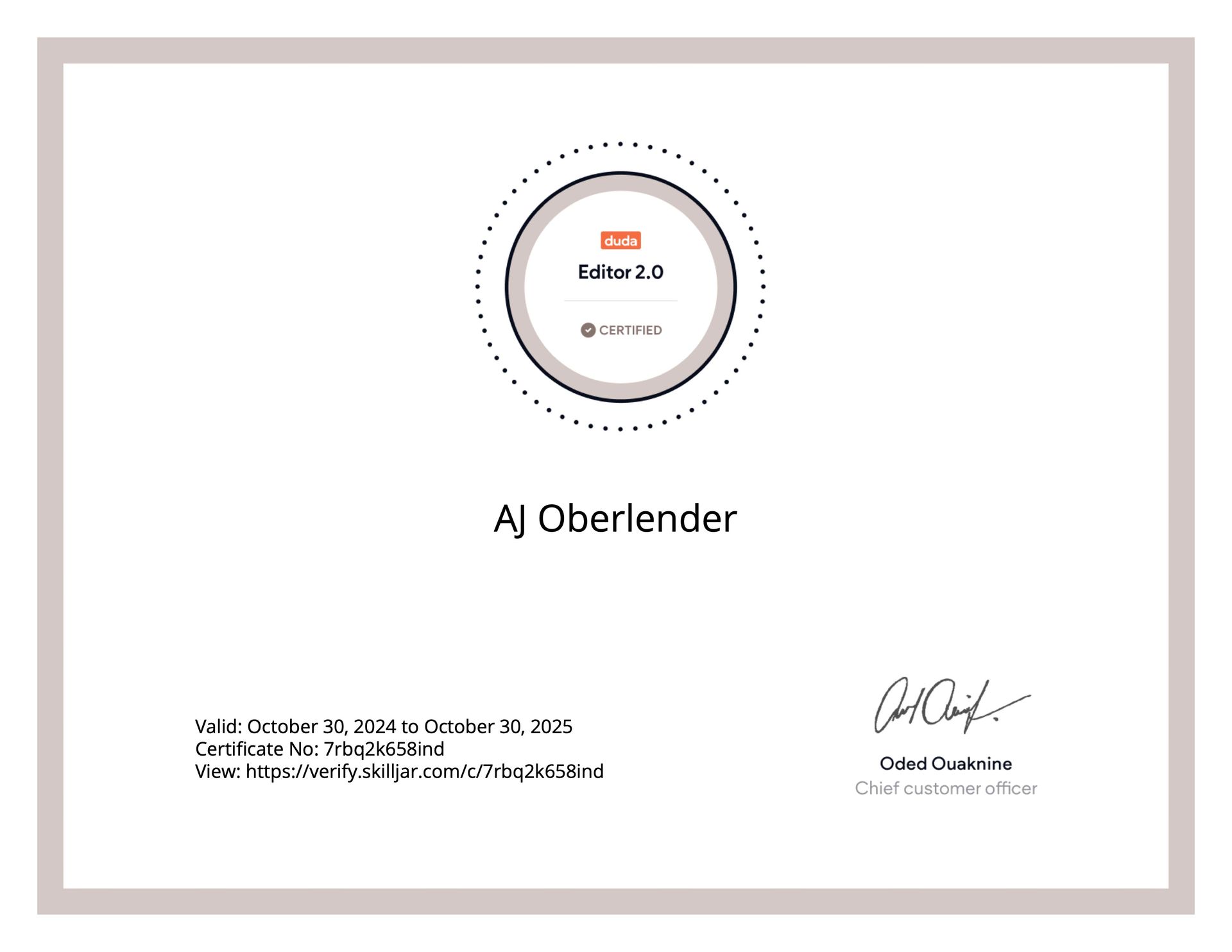 A certificate with a circle in the middle that says a ) oberer der