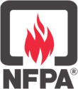 The nfpa logo has a red flame in a square.
