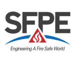 A logo for a company called sfpe engineering a fire safe world.