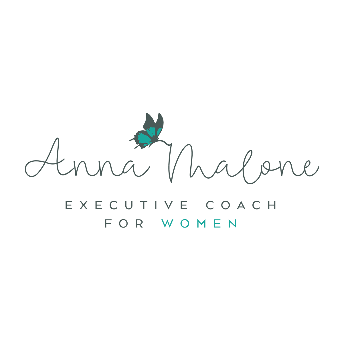 Anna Malone branding logo with teal butterfly and text.