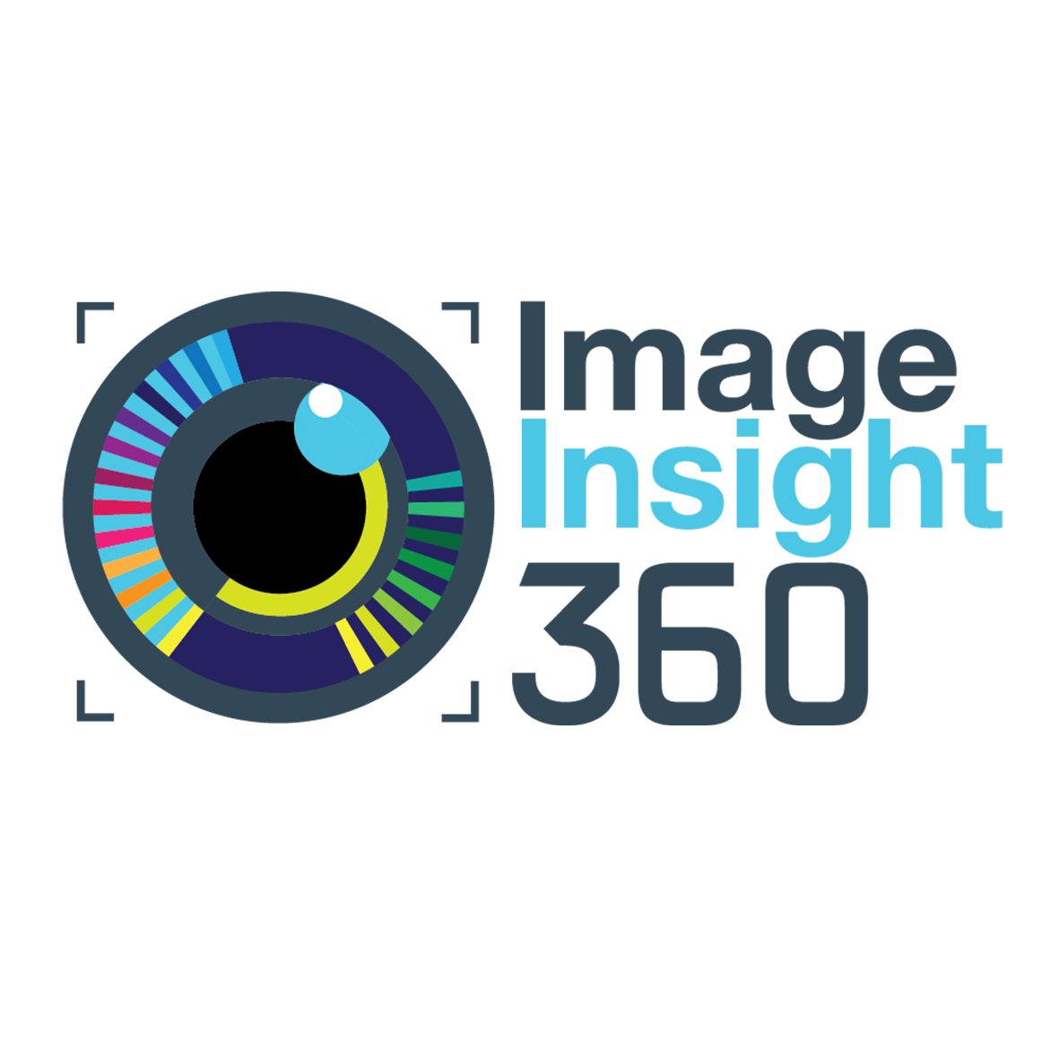 Logo for Image Insight 360, featuring a stylized eye with colorful iris and the brand name in teal and dark blue.