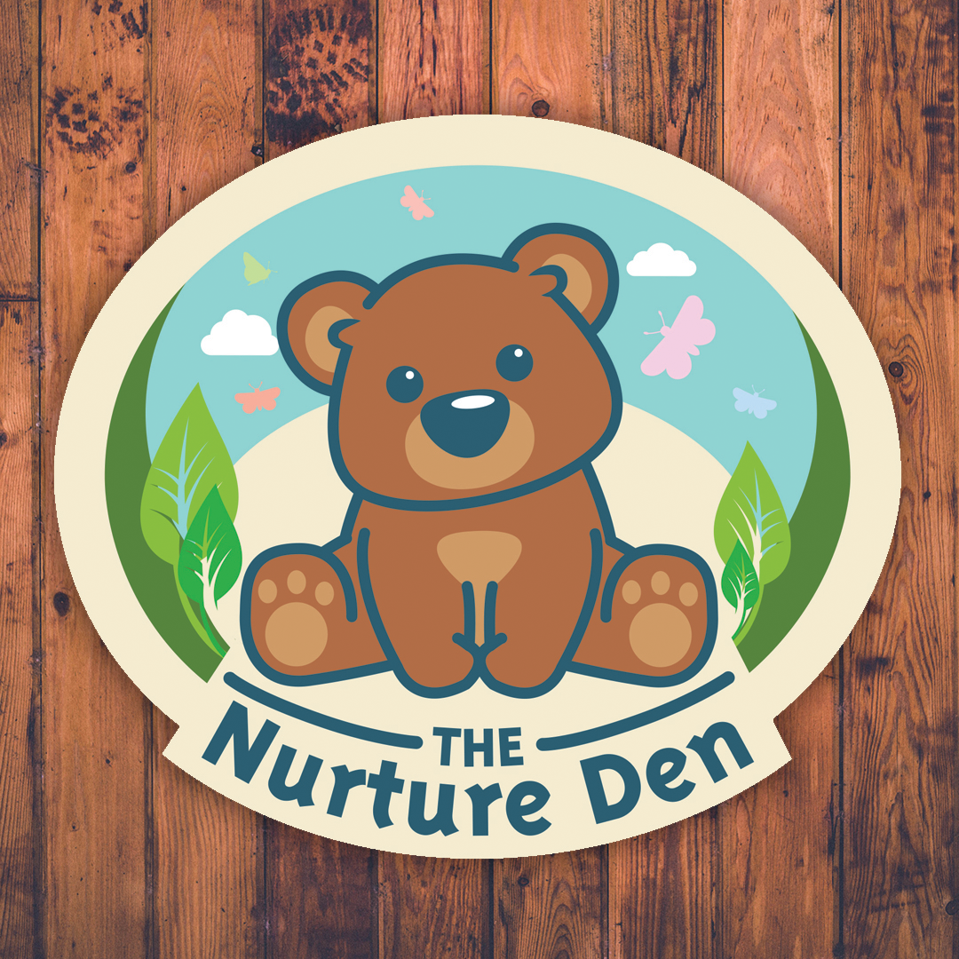 Brown bear illustration in oval logo for