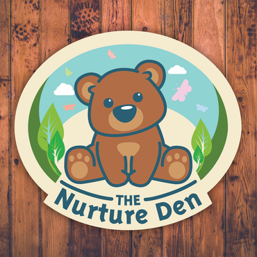 Brown bear illustration in oval logo for 