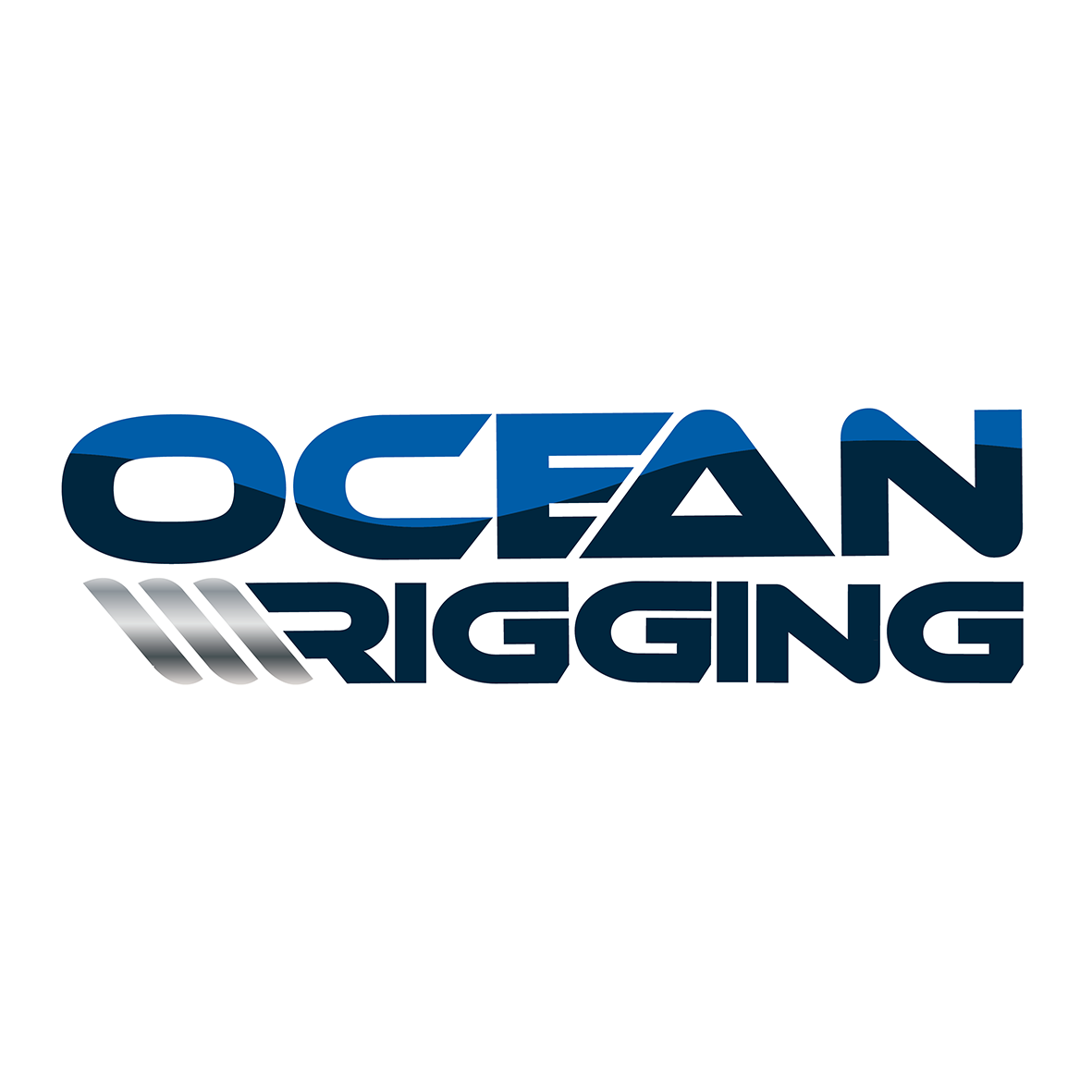 Ocean Rigging logo: Blue and silver text, bold, modern font.