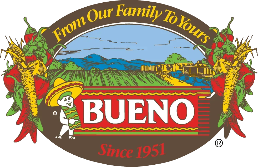 Bueno family logo with tomatoes, fields, a farmhouse, and “From Our Family To Yours” and “Since 1951” text