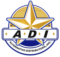 Logo for Alternative Distributors, Inc. with gold star and ADI in black on white oval