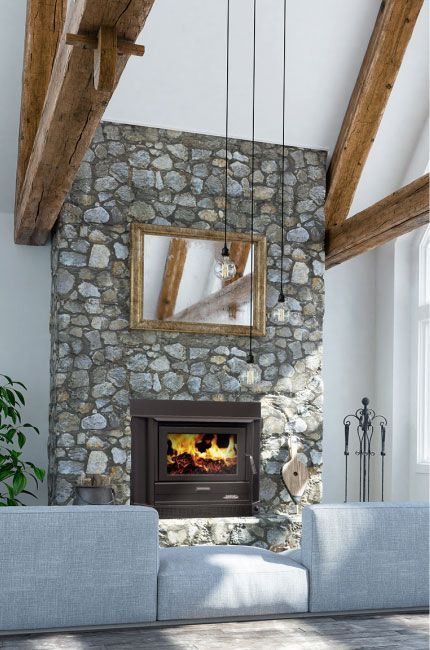A Black Wood-burning Stove With a Chimney Pipe — Complete Heating In Huntingfield, TAS