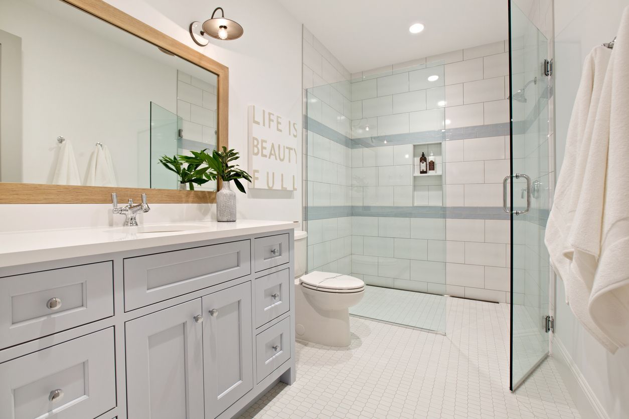 Bathroom with glass shower doors