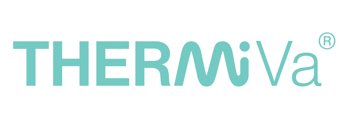 The logo for thermiva is blue and white on a white background.