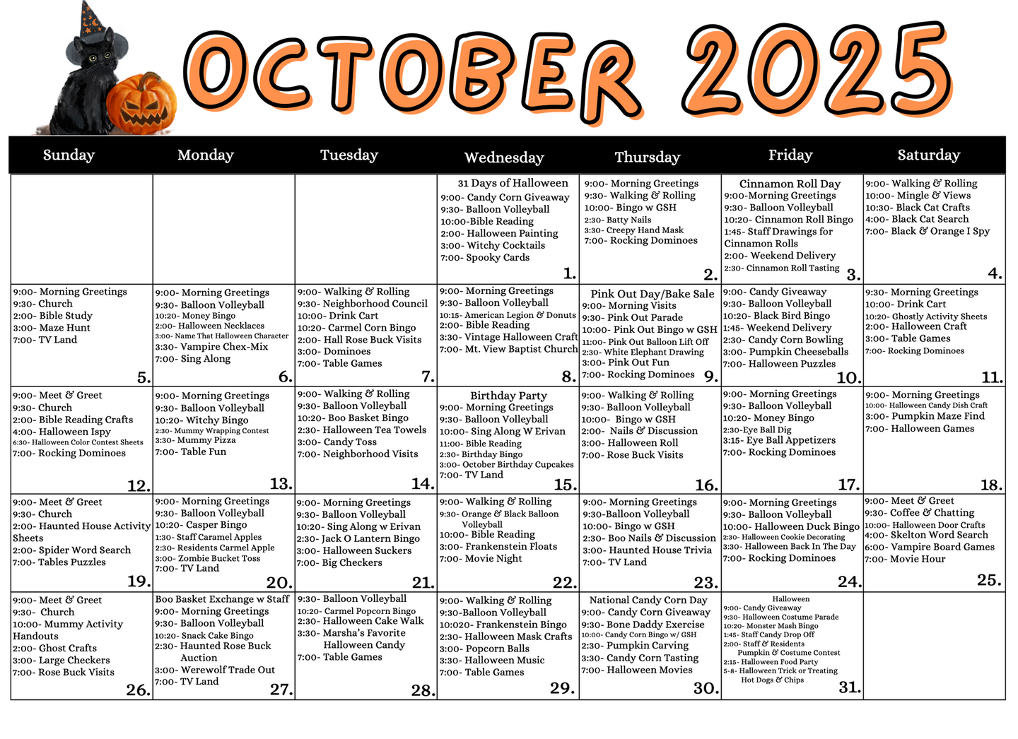 August 2025 calendar with beach theme, dates, and daily notes.