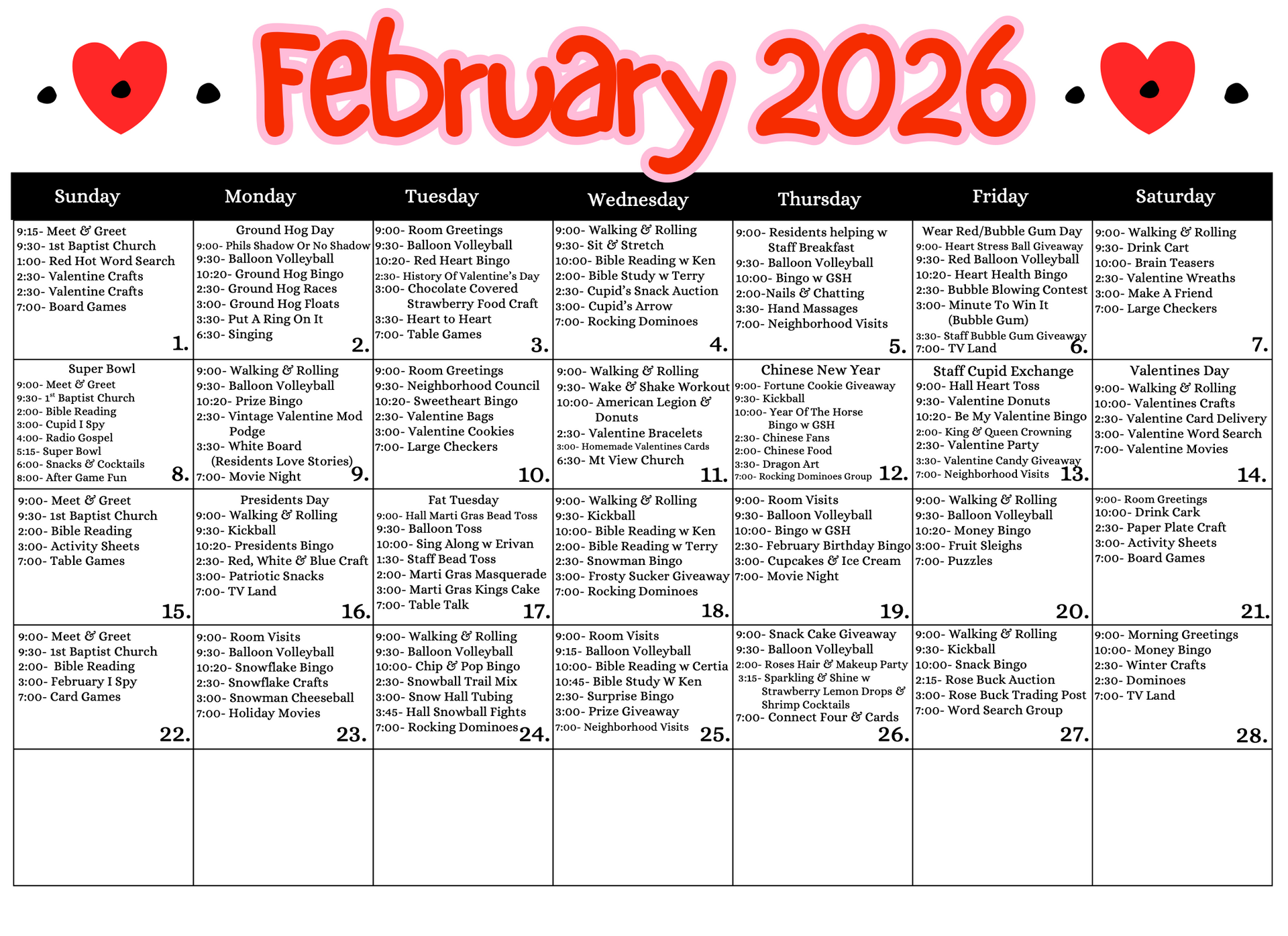 November 2025 calendar with turkey graphic, black days, and event details.