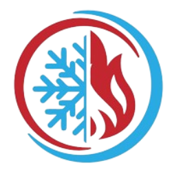 a logo for jcl heating and cooling with a fire and snowflake in a circle .