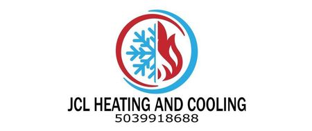 a logo for jcl heating and cooling with a fire and snowflake in a circle .