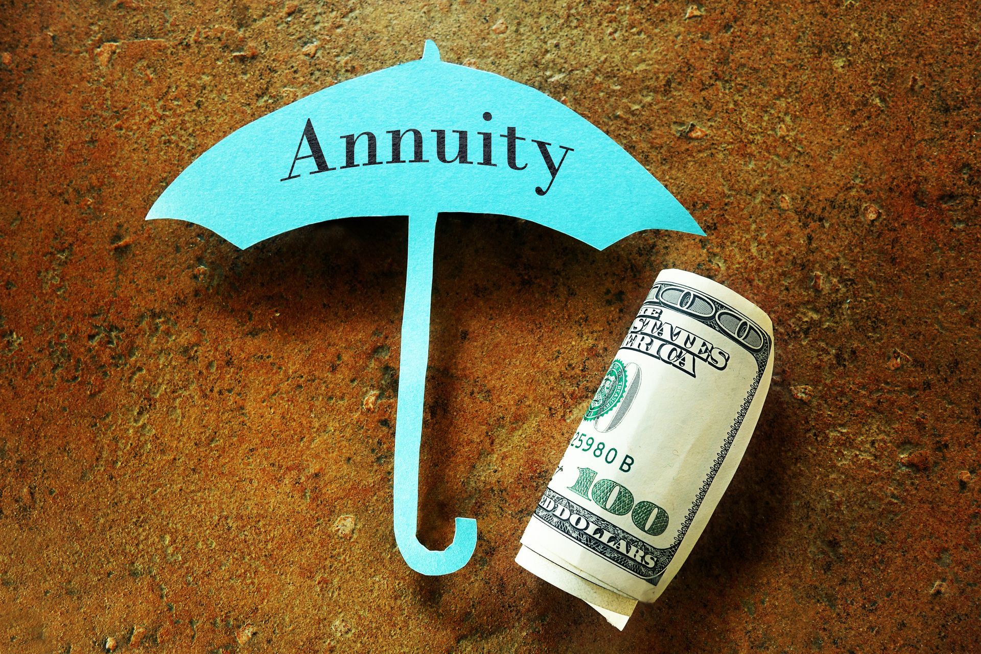 A blue umbrella with the word annuity on it