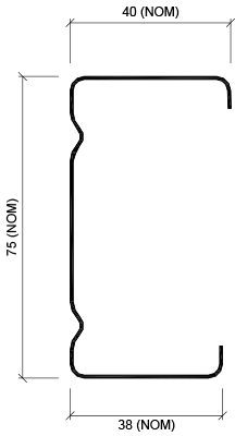 A drawing of a metal beam with measurements on a white background.