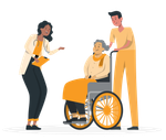 a doctor is talking to an elderly woman in a wheelchair .