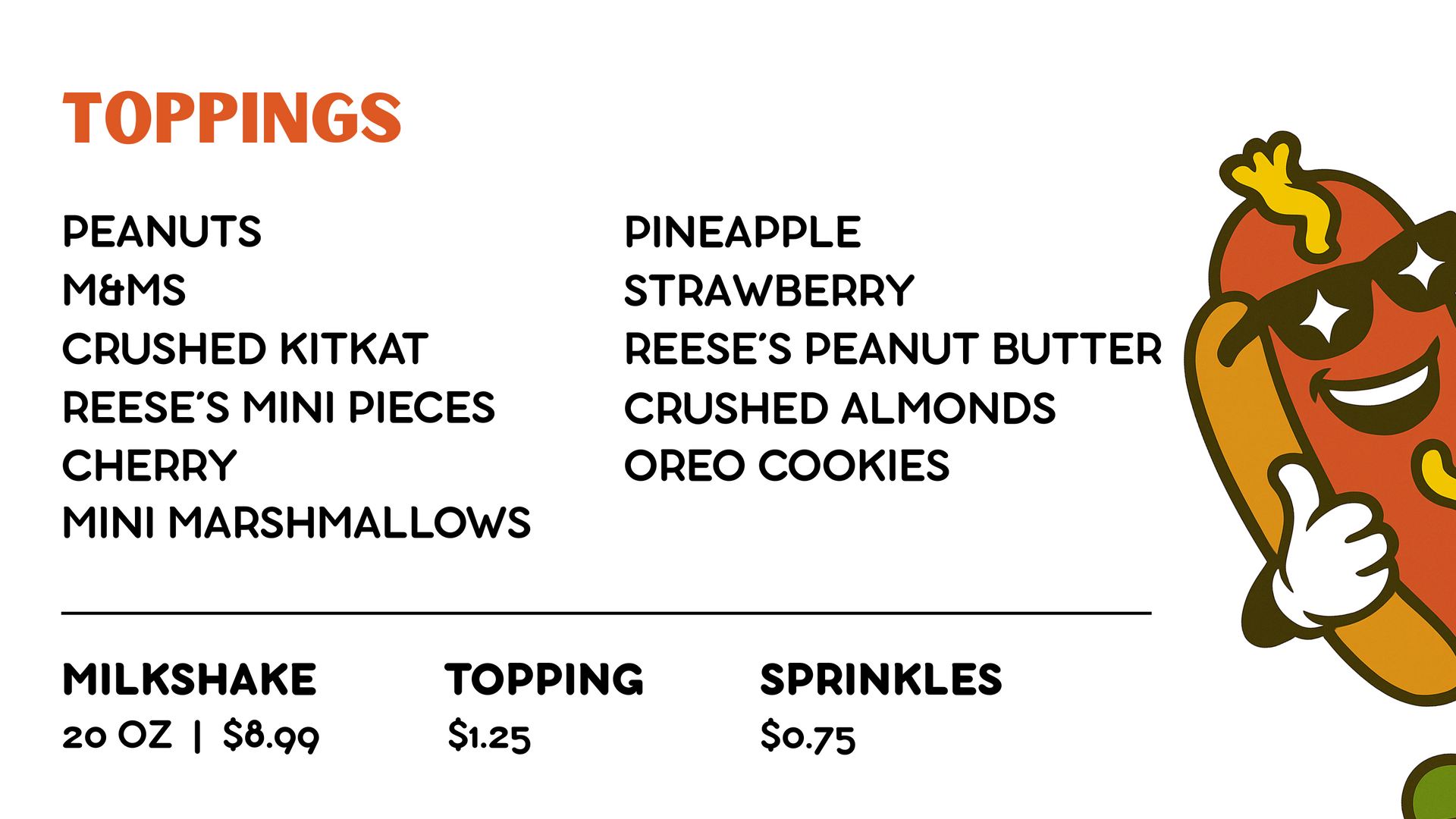 Bloomfield BreakPoint Toppings Menu