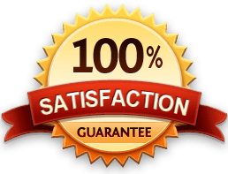 100% Satisfaction Guarantee badge with a gold seal, red ribbon, and text.