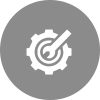 Gray circle with a gear and wrench icon.