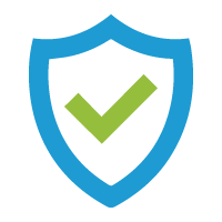 A blue shield with a green check mark inside of it.