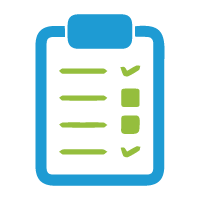 An icon of a clipboard with a checklist on it.