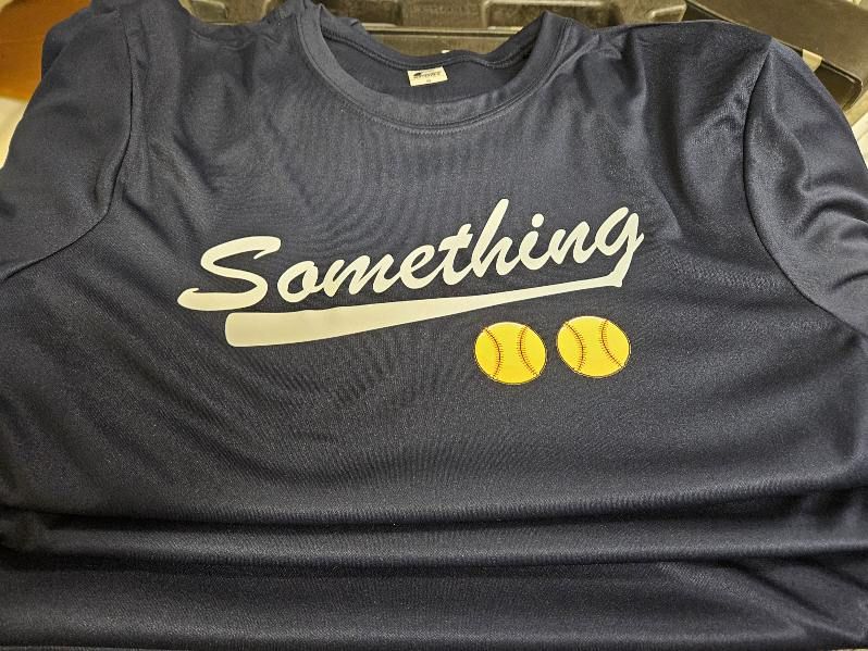 A blue shirt that says something on it