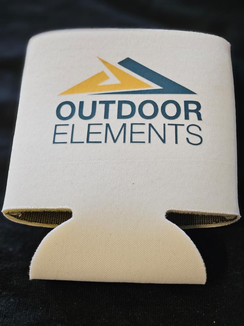 A can holder that says outdoor elements on it