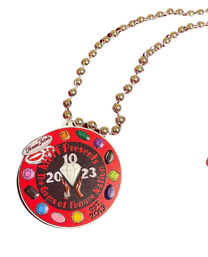 A necklace with a pendant that says gems of female virtue