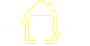 A yellow line drawing of a house with two arrows pointing in opposite directions.