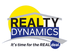 A logo for realty dynamics that says it 's time for the real deal