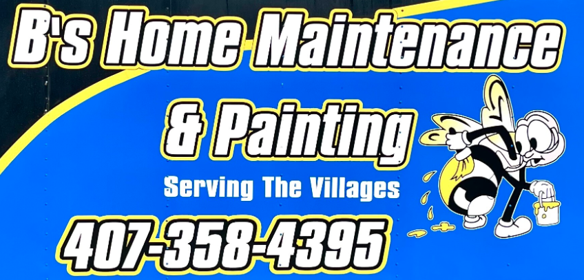 A blue sign for b 's home maintenance and painting