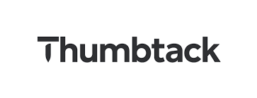 Thumbtack logo. Black text on white background.