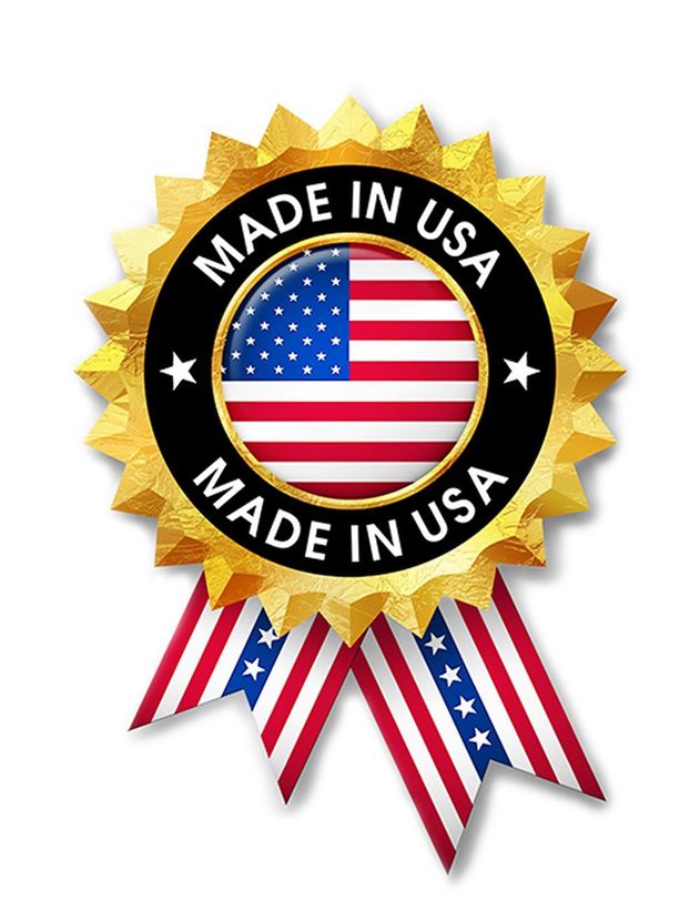 A made in usa seal with an american flag on it