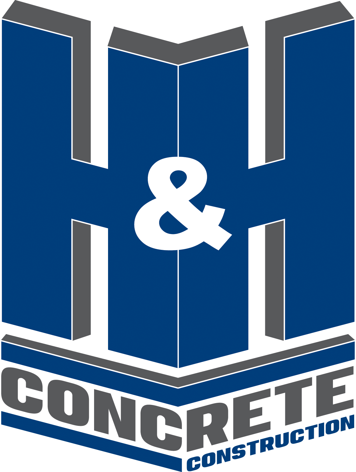 The logo for h & h concrete construction is blue and gray.