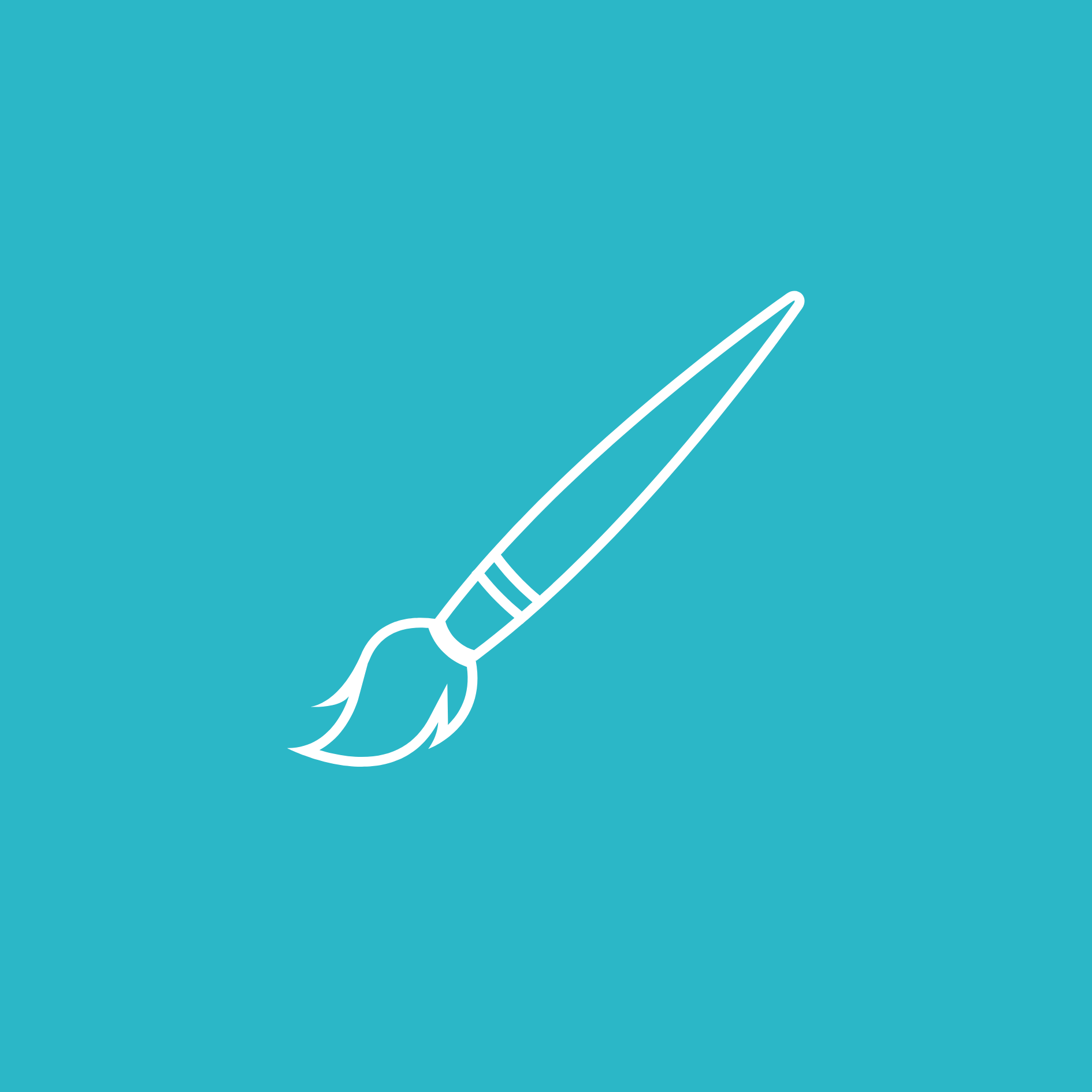 A white line drawing of a paint brush on a blue background.