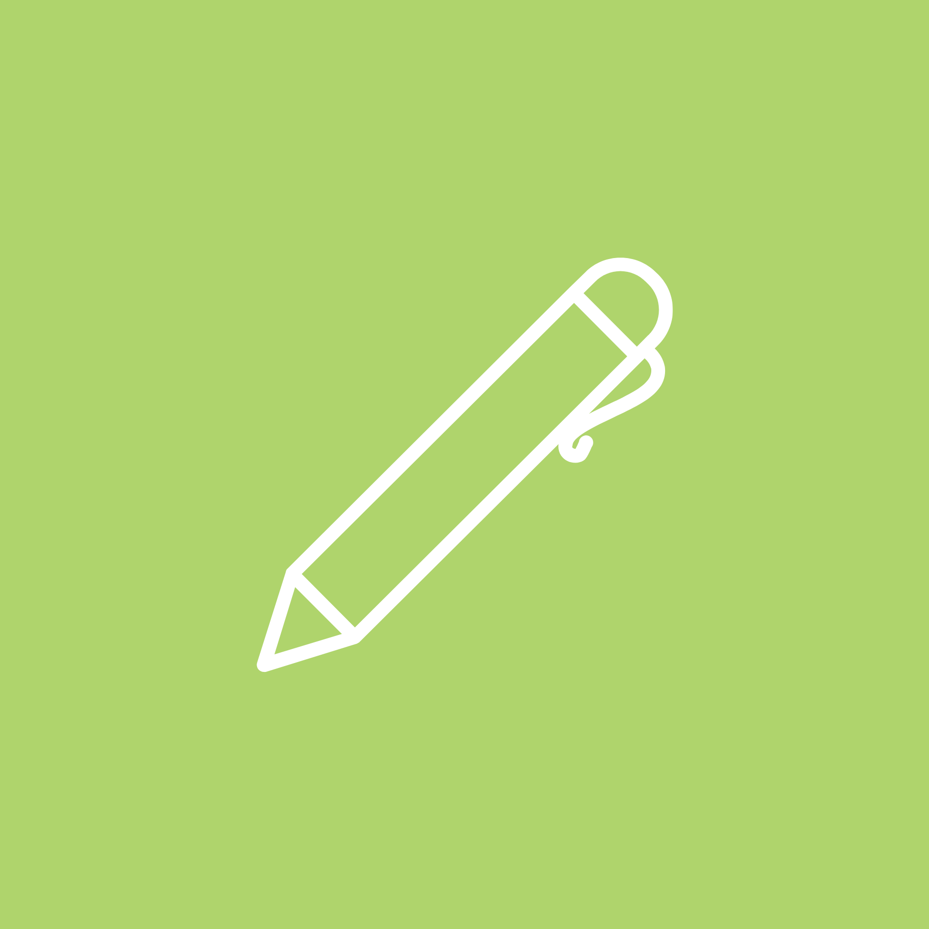 A white pen icon on a green background.