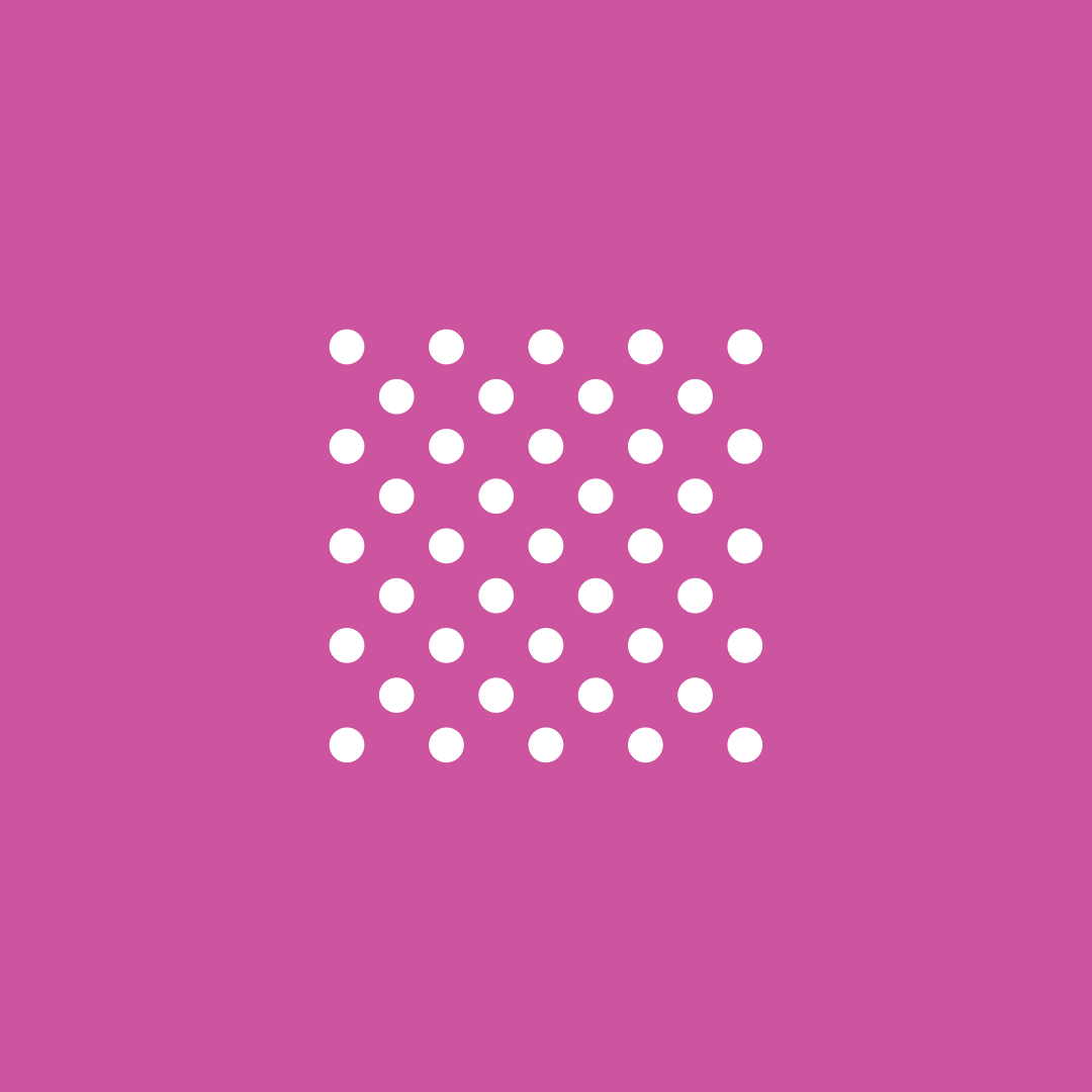 A square of white polka dots on a pink background.