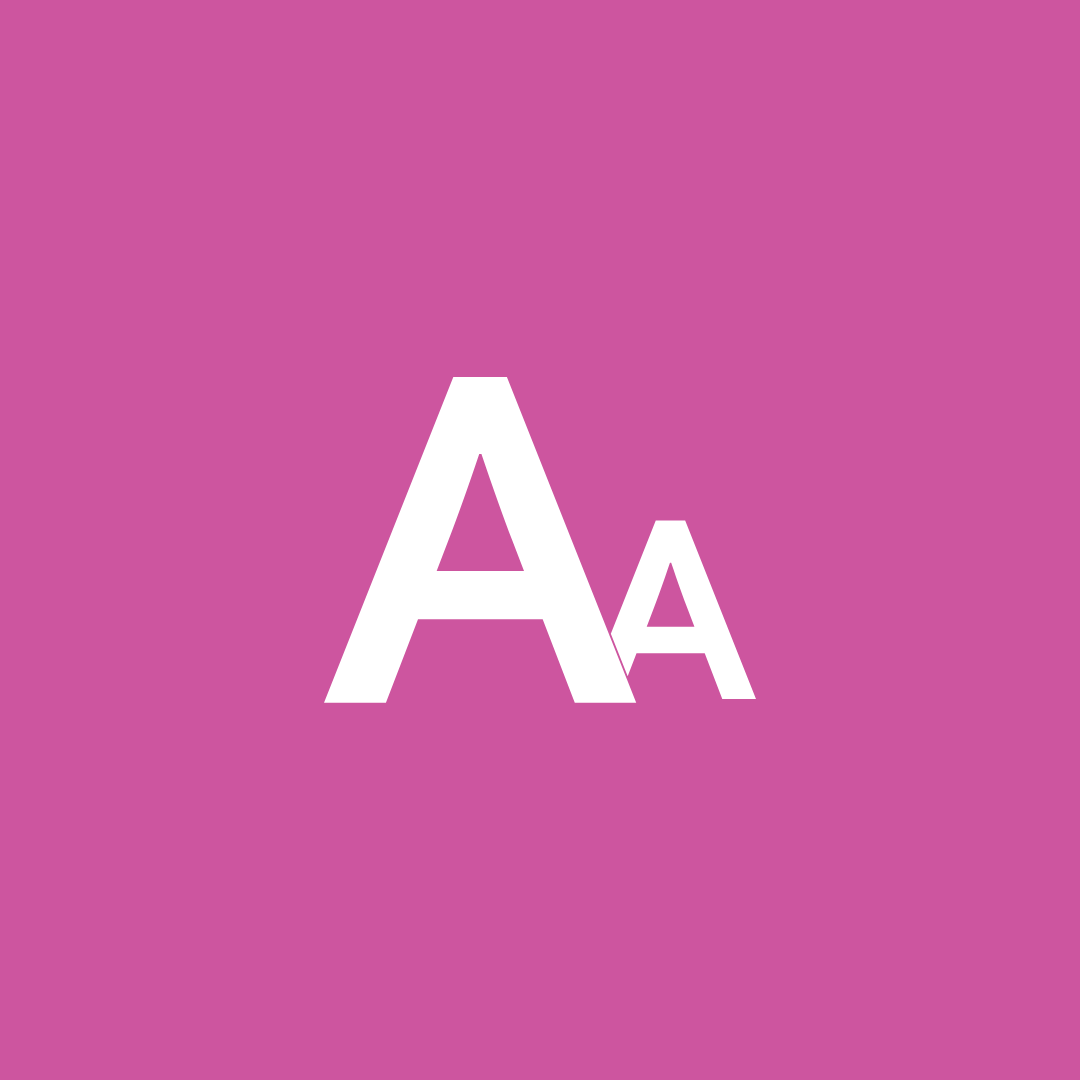 The letter a is white on a pink background.