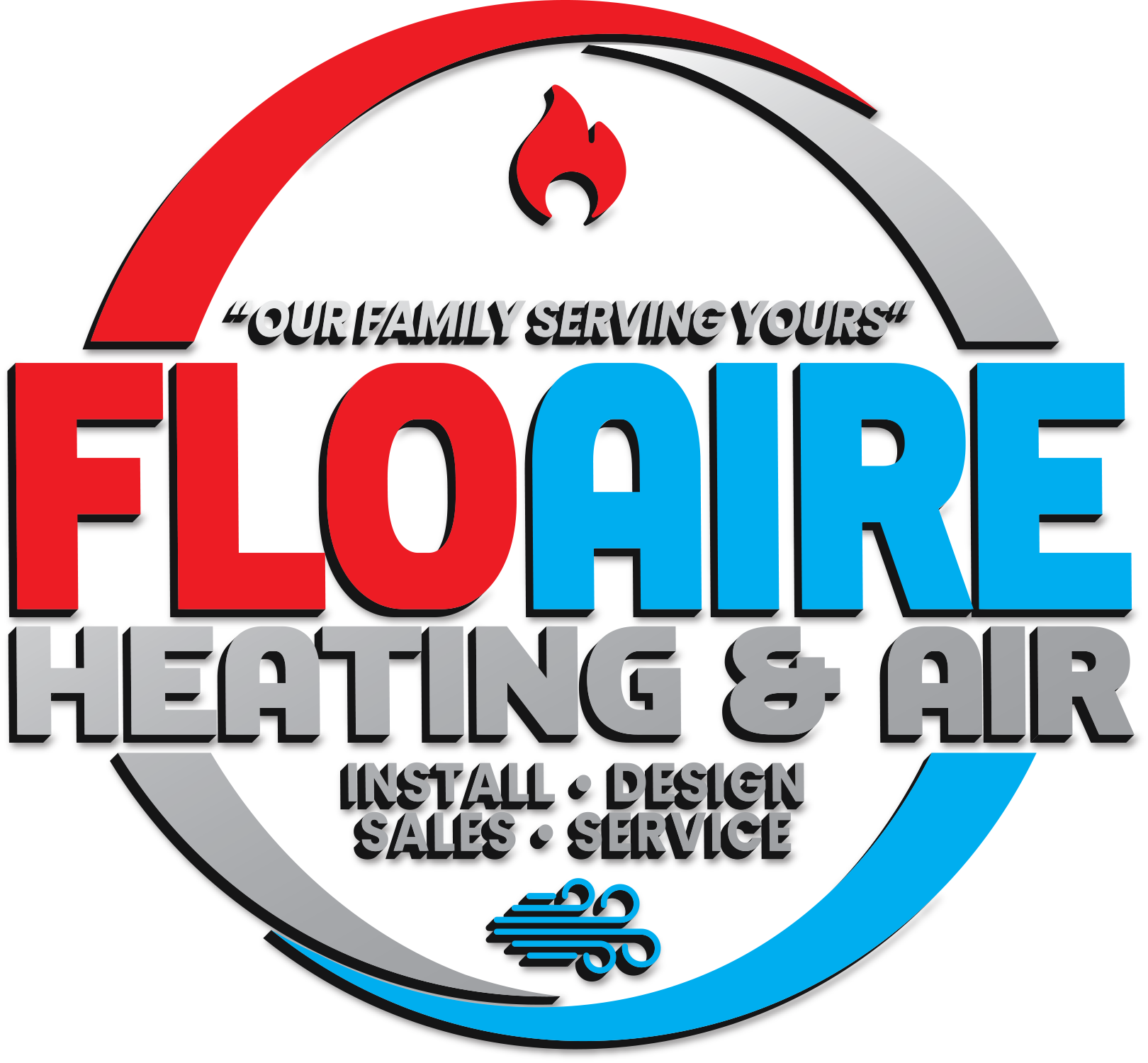 A logo for floaire heating and air that says 