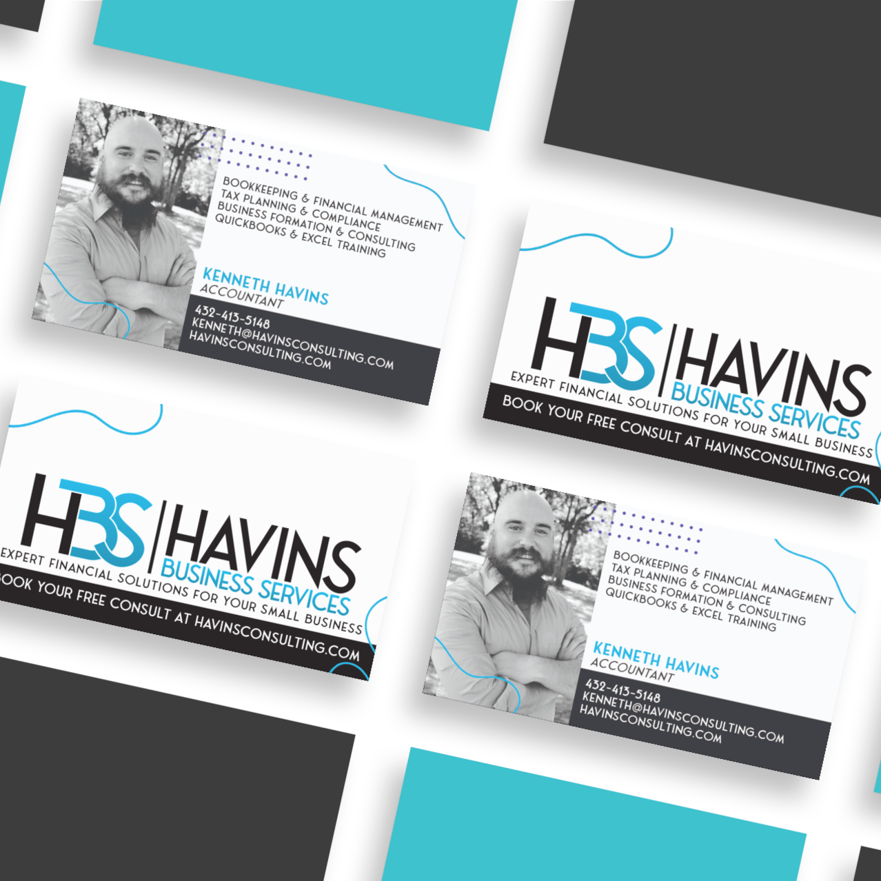 A man with a beard is on a business card for hbs business services.