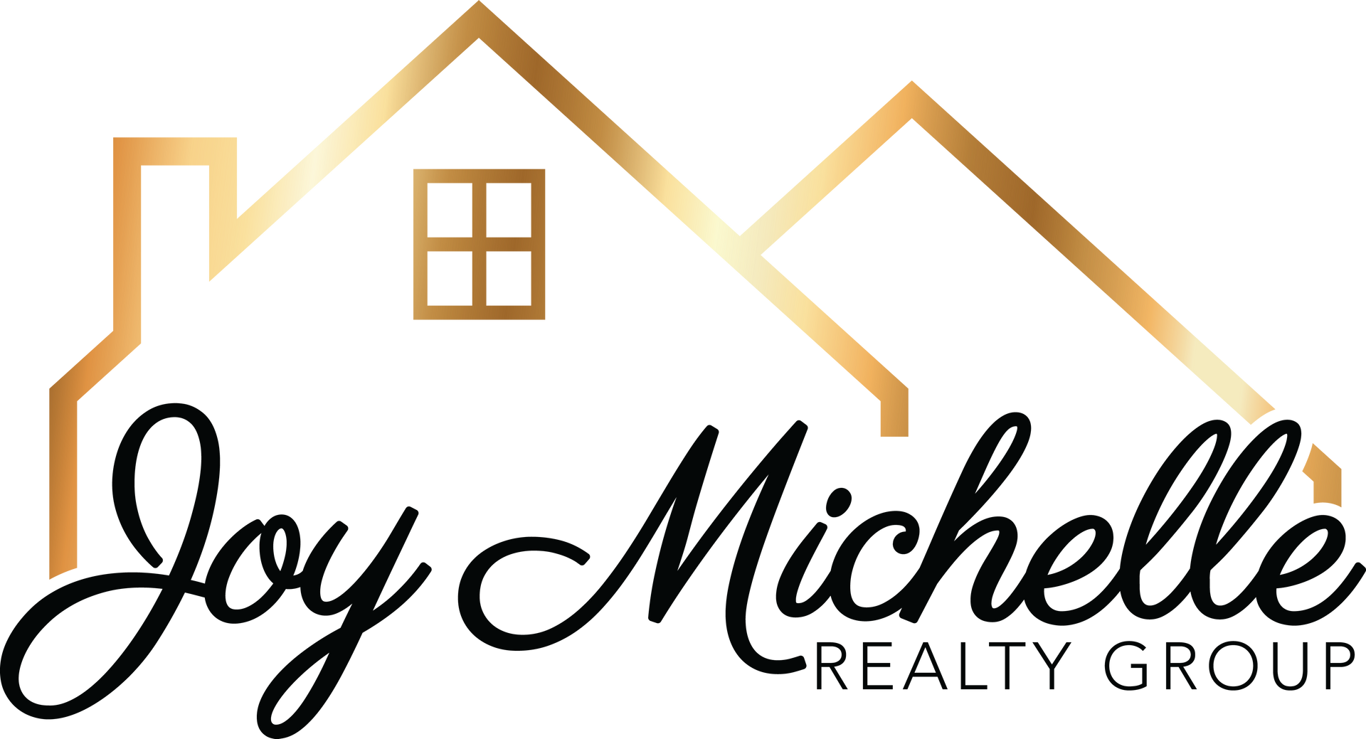 The logo for joy michelle realty group shows a house with a window.