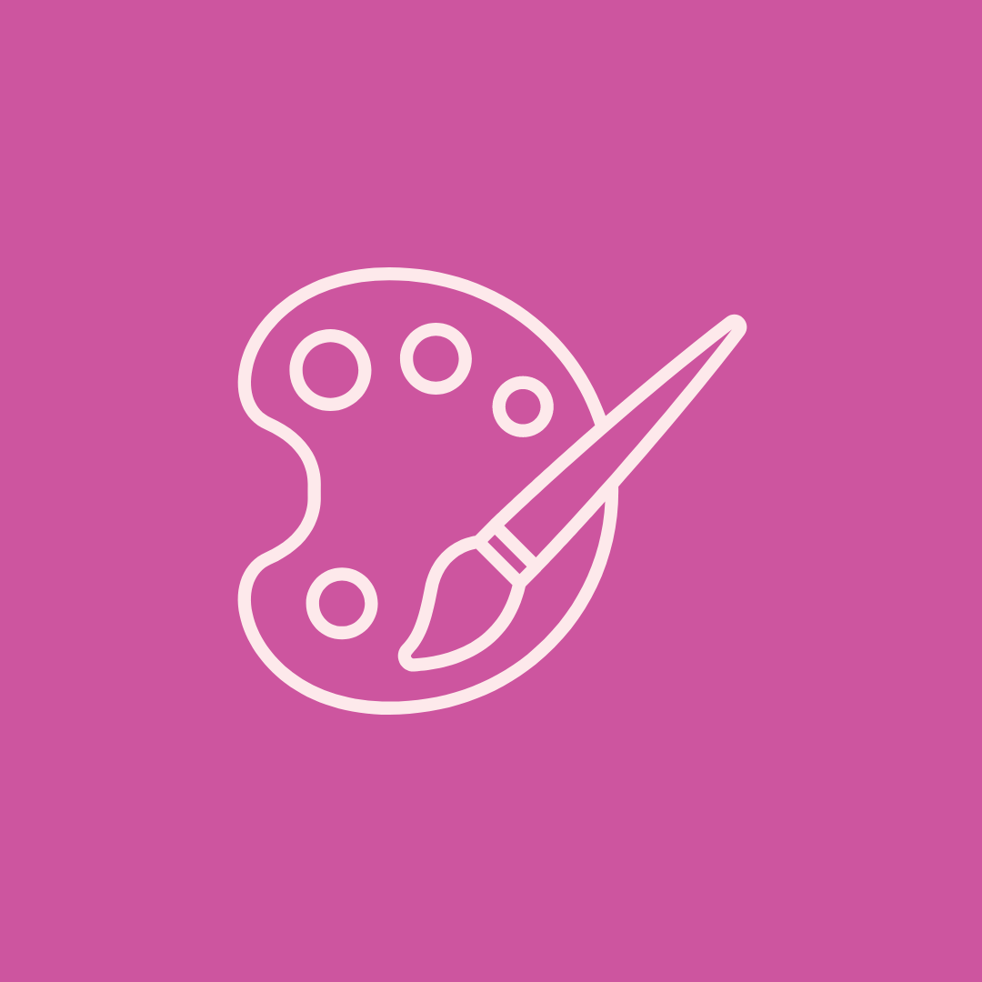 An icon of a palette and a brush on a pink background.