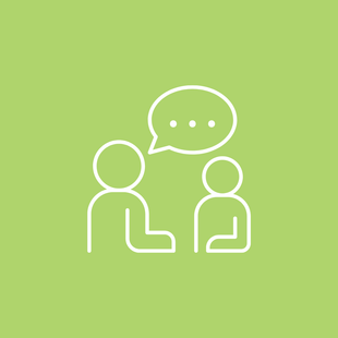 Two people are talking to each other with a speech bubble between them.