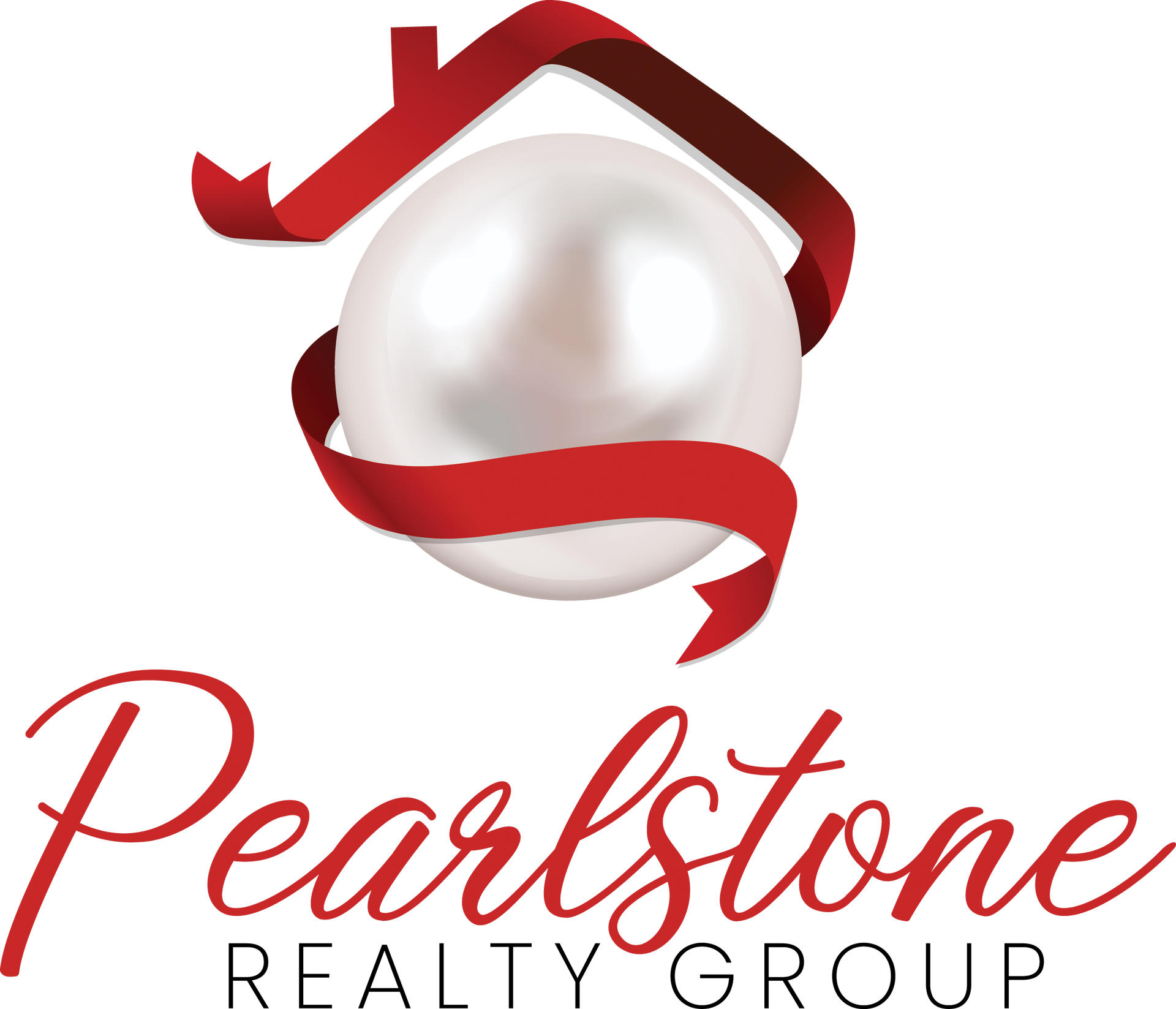 The logo for pearlstone realty group shows a pearl with a red ribbon around it.